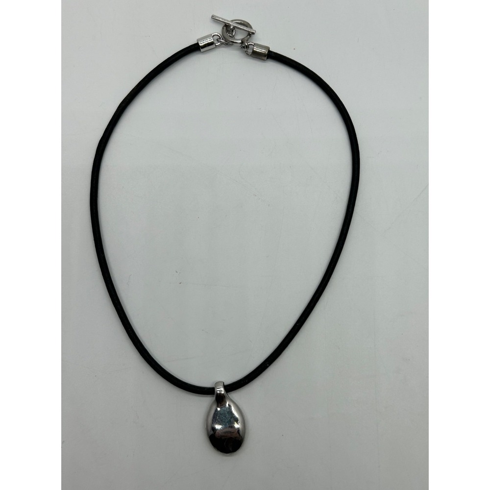 Vintage 90's Ralph Lauren Polo Black Leather Cord Silver Pendant Necklace